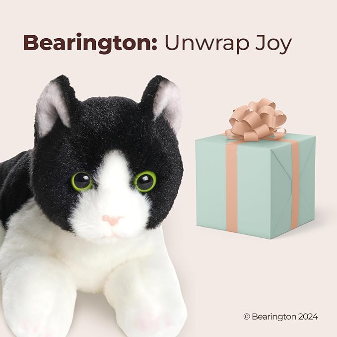 Bearington Lil’ Domino Tuxedo Cat Plush - 8" Realistic Black and White Stuffed Animal with Soft Fur and Lifelike Details - Adorable Kitty Stuffy Gift for Kids, Toddlers, and Kitten Lovers