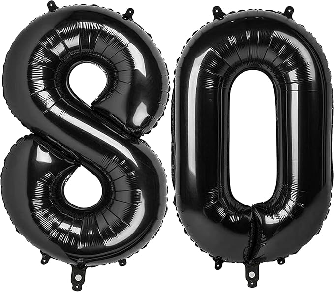 Black Number 80 Balloon 40 inch, 80 Number Balloons, 80th Black Birthday Decorations, 80 Year Old Women Men Party Supplies