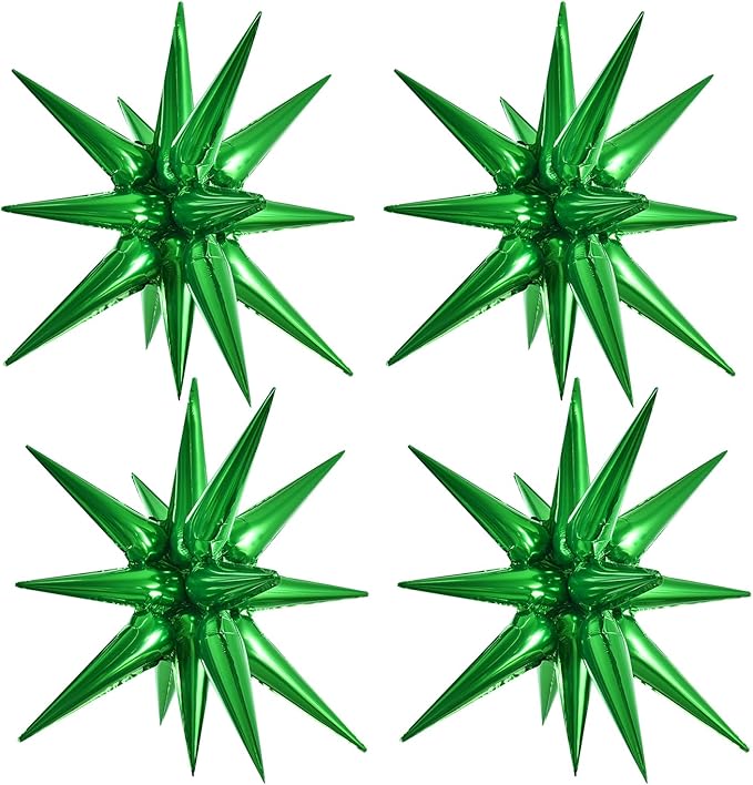 TONIFUL 4 Pcs 22inch 4D Green Explosion Star Mylar Balloons 14Point Star Balloons for Party Decorations Backdrop Christmas,New Year Birthday, Wedding Baby Shower Anniversary Photo Booth Supplies