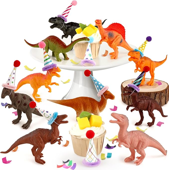Hooqict 20Pcs Dinosaur Cake Decorations with Mini Birthday Party Hats Dinosaur Cake Topper for Kids Boys Girls Wild Animals Dino Themed Birthday Party Decorations Supplies