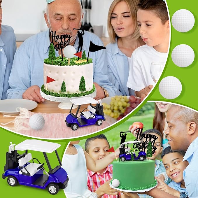 Hooqict 21 Pieces Golf Cake Decorations with Mini Cart, Ball, Green Tree, Clubs, Red Flag Cake Toppers for Men Sports Golf Themed Birthday Party Decorations Supplies