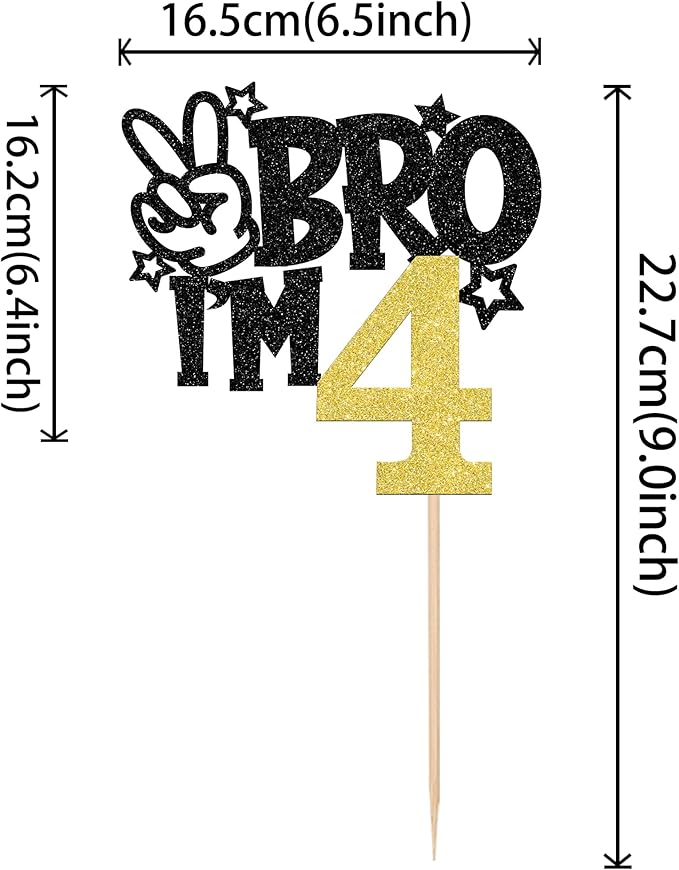 1 PCS Brother I'm 4 Cake Topper Glitter Star Happy 4th Birthday Cake Pick Bro I'm 4 Cake Decoration It's My 4th Birthday Decorations for Boys Cheers to 4 Years Old Birthday Party Supplies Gold