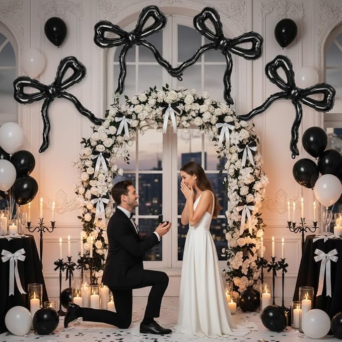 Black Bow Balloons for Bow Party Decorations, 3pcs Giant Black Coquette Mylar Foil Balloon for Coquette Birthday Decorations Bridal Baby Shower Wedding Bachelorette RIP to My 20s Decor Supplies