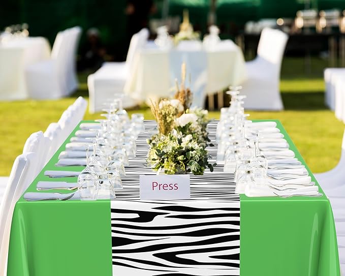 Buryeah 3 Pcs Zebra Tablecloth Zebra Print Plastic Table Cloth Disposable Tablecloth Animal Safari Table Cover 54 x 108'' for Baby Shower Wedding Birthday Party Decorations Supplies (Green)