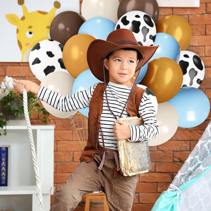 Blue Western Cowboy Balloons,60pcs 12inches Blue White Cow Print Nude Blush Balloons, Party Balloons for Boys Girls Cowboy Birthday Baby Shower Farm Western Cowboy Cow Theme Party Decorations