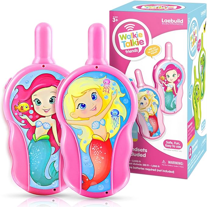Mermaid Walkie Talkies for Girls, 2 Pack Kids Two Way Radio Toys, Long Range Toddler Toys for 3-8 Year Old, Ideal Birthday Christmas Easter Gifts for Indoor Outdoor Games