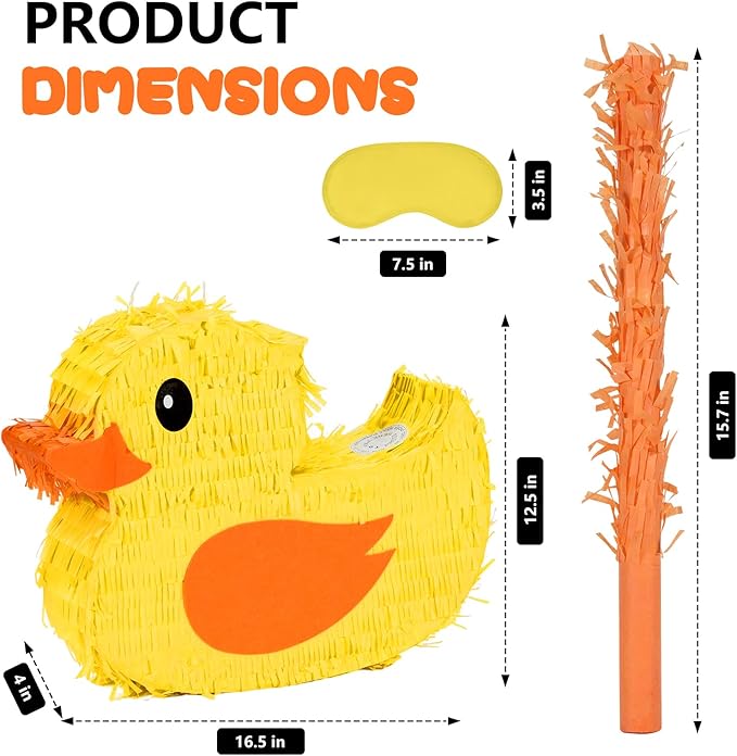 Duck Pinatas Bundle with a Blindfold and a Bat(16.5 x 12.6 x 4 Inches), Perfect for kid's Birthday Parties, Farm Animal Theme Parties and Decorations