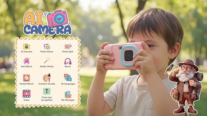 AI Digital Camera for Kids with WiFi for Christmas Birthday Gift for Girls Boys，Touch Screen HD Camera fortoddler Camera,Kids Toys for 4-12 Pink,Christmas Birthday Gift