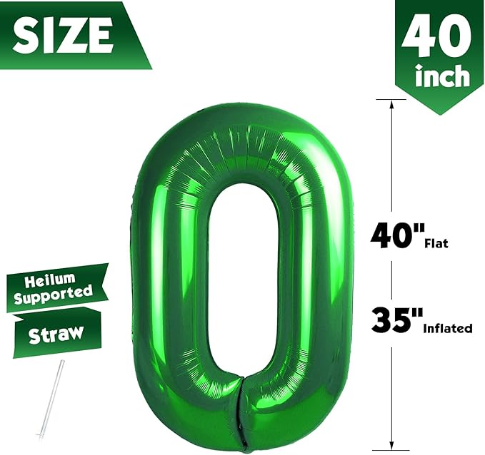 40 Inch Dark Green Number 0 Balloon, Giant Number 0 Balloons for 10th 20th 30th 40th Birthday Decorations, Party Supplies for Baby Boy Girl, Dark Green Party Decor