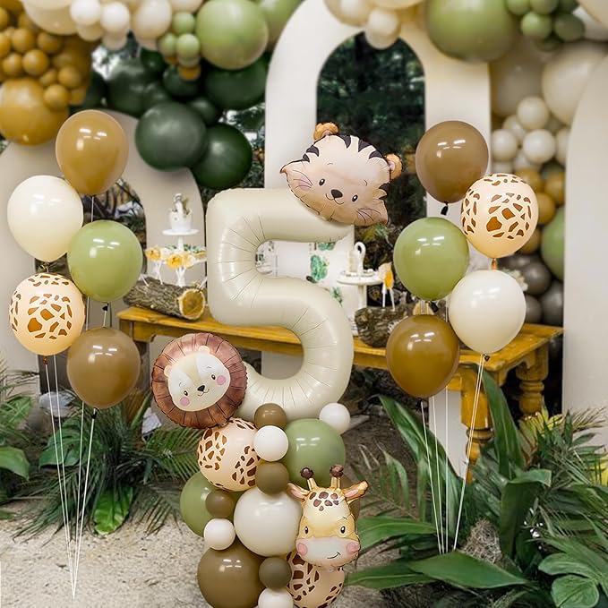 Jungle Safari Birthday Balloons, Animal Balloons Birthday Party Supplies for Safari Birthday Wedding Shower Party Decorations (Cream, Number 1)