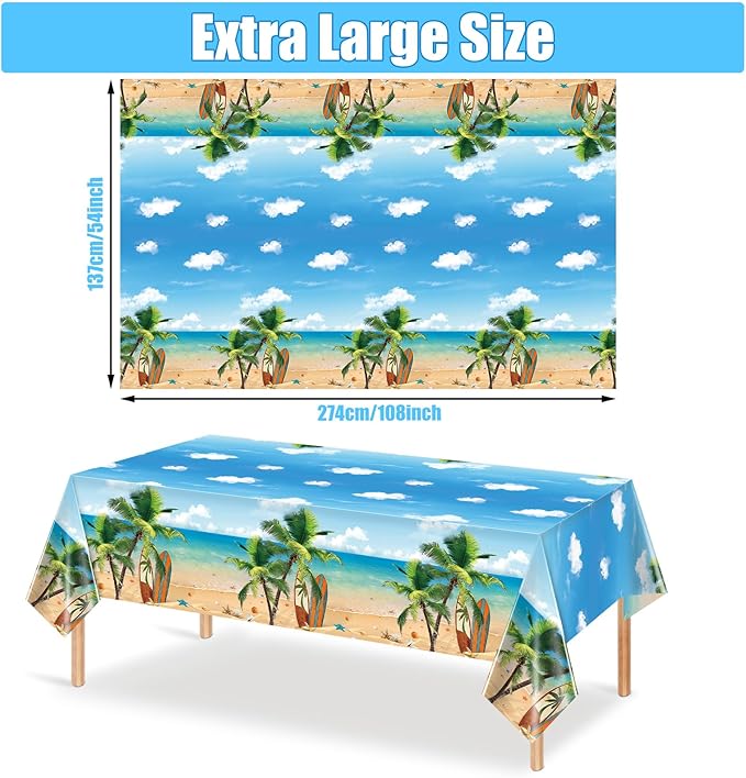 Tiamon 3 Pieces Summer Beach Tablecloths Plastic Hawaiian Party Table Cover Luau Palm Leaves Tropical Beach Tablecloth for Summer Ocean Sea Pool Birthday Party Supplies, 54 x 108 Inches