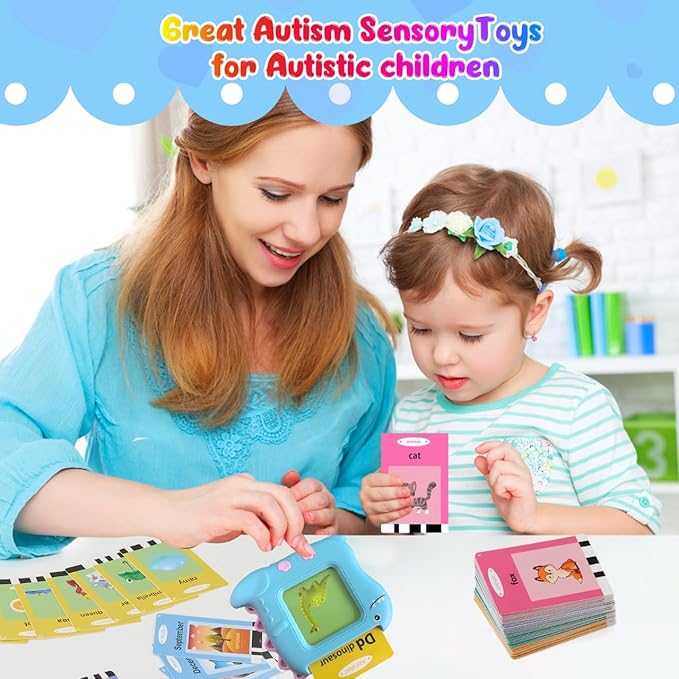 Talking Flash Cards for Toddlers 3-5 Years Old, Pocket Speech Therapy & Autism Sensory Toy with 336 Sight Words, Montessori Educational Learning Device Gift