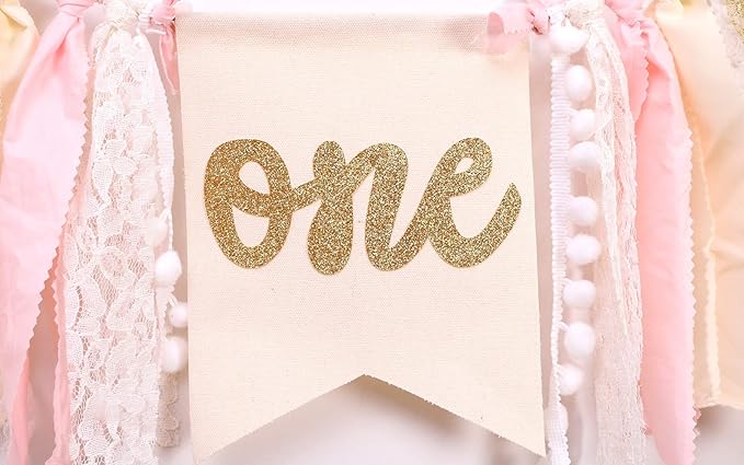 Highchair Banner 1st Birthday - Pink Happy Birthday Banner Party Decorations for First Birthday,Best Princess Photo Props for Baby Girl(Swan)