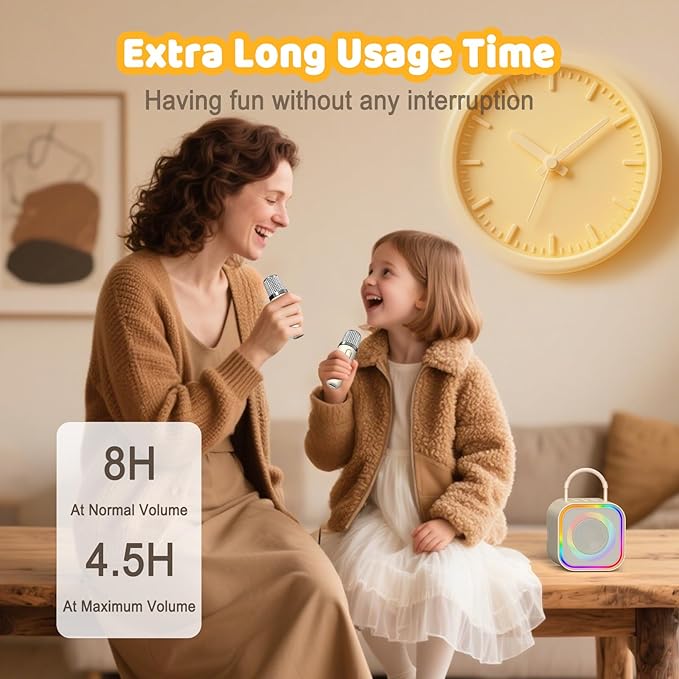 Karaoke Machine,Mini Karaoke Machine with 2 Wireless Mics (Built-in Storage),Portable Bluetooth Speaker, Fun Voice Effects/Dynamic LED Lights -Christmas Birthday Gifts for Girls Ages 4-12 -Beige