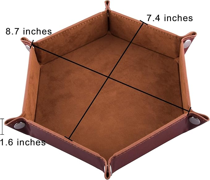 SIQUK 2-Piece Dice Tray - PU Leather Folding Hexagon Dice Holder for RPG, DND and Other Table Games (Camel and Black)