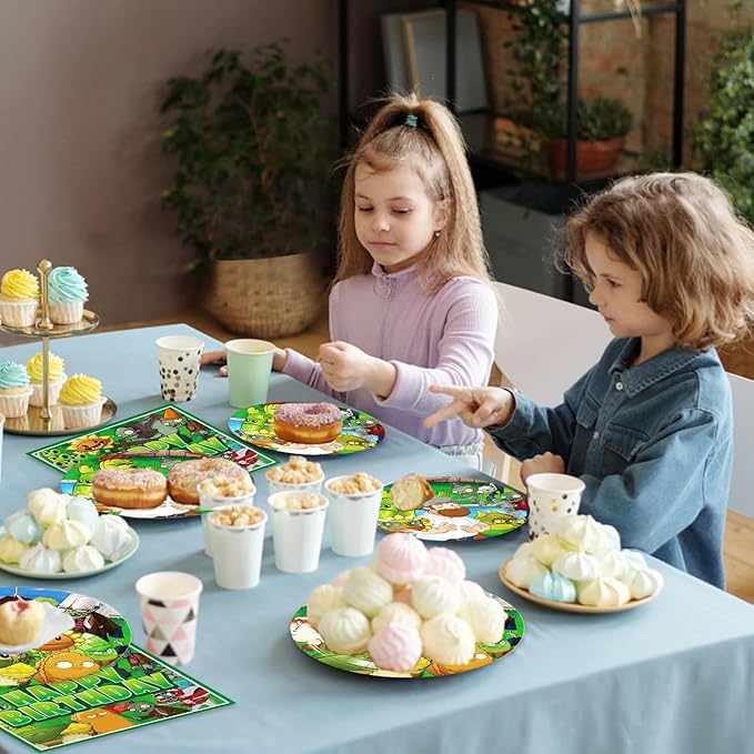 40Pack Plants Zombies Birthday Party Supplies include 20 plates, 20 napkins for Zombies Party Decoration Invitation Cards