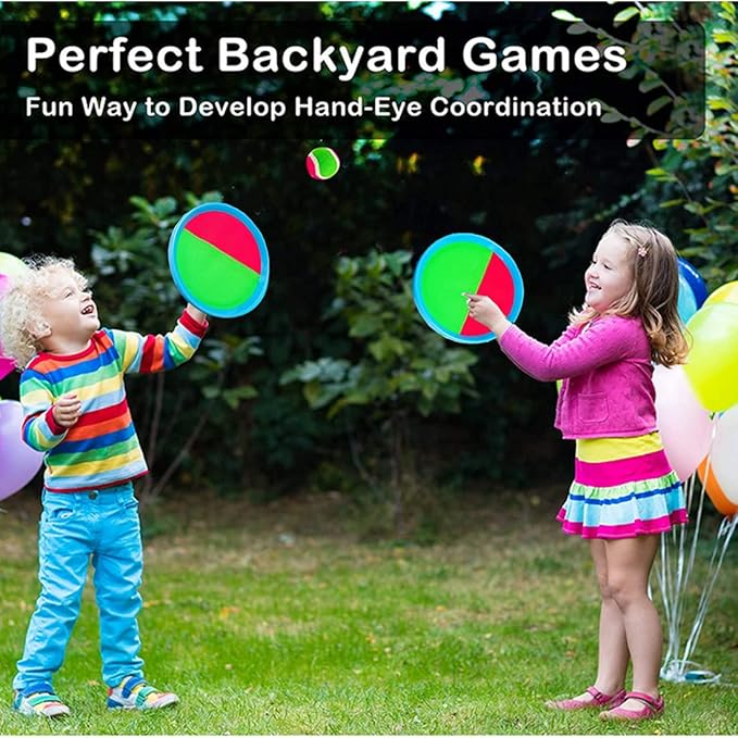 Ball Catch Set Games Toss Paddle,Kids Outdoor Toys, Toss and Catch Game Set, Beach Toys Back Yard Backyard with 2 Paddles 2Balls Yard Games Suitable for Kids Birthday Gift Ideal