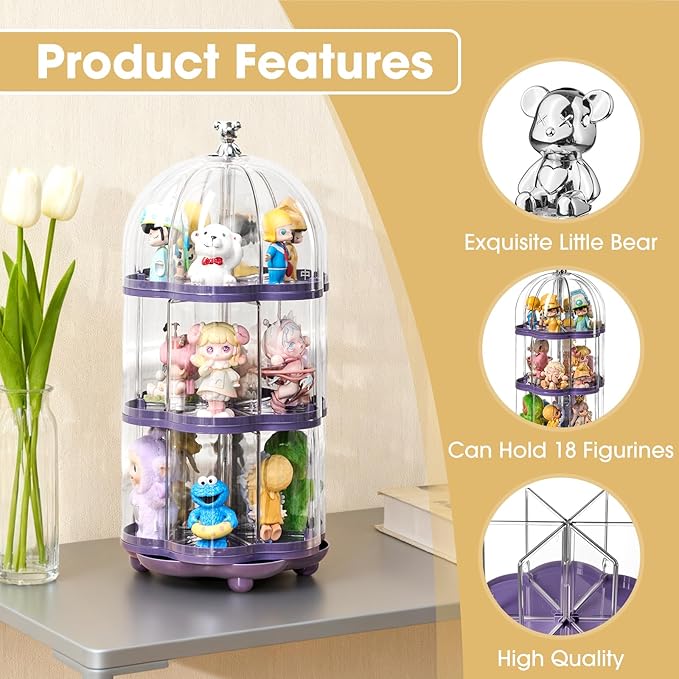 3 Layer Transparent Doll Display Box, Doll Display Stand for Pop Mart Collectibles Action, Dust-Proof, All-Round Display of Dolls Lego (3 Layer)