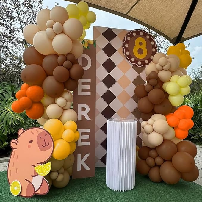Capybara Birthday Decorations, 171pcs Brown Orange Beige Daisy Balloon Arch with Cute Animal Foil Balloons for Capybara Party Supplies Gender Reveal Baby Shower Kids Birthday Party Decor