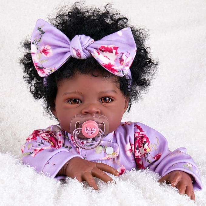 Aori Black Reborn Baby Dolls Girl - Realistic Baby Dolls Black American That Look Real 20 inches, Lifelike Black Baby Doll Soft Vinyl with Weighted Cloth Body, Set for Kids 3+, New-Parents, Elderly