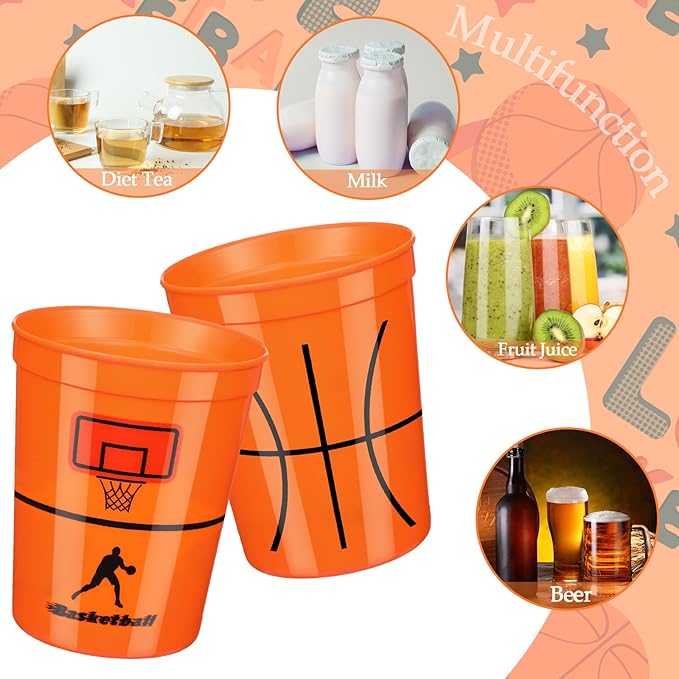 Norme 24 Pcs Basketball Plastic Cups Bulk Basketball Party Supplies Tableware Reusable Drink Cups 16 oz Ball Design for Birthday Party Dinnerware Decoration Events Family Dinner