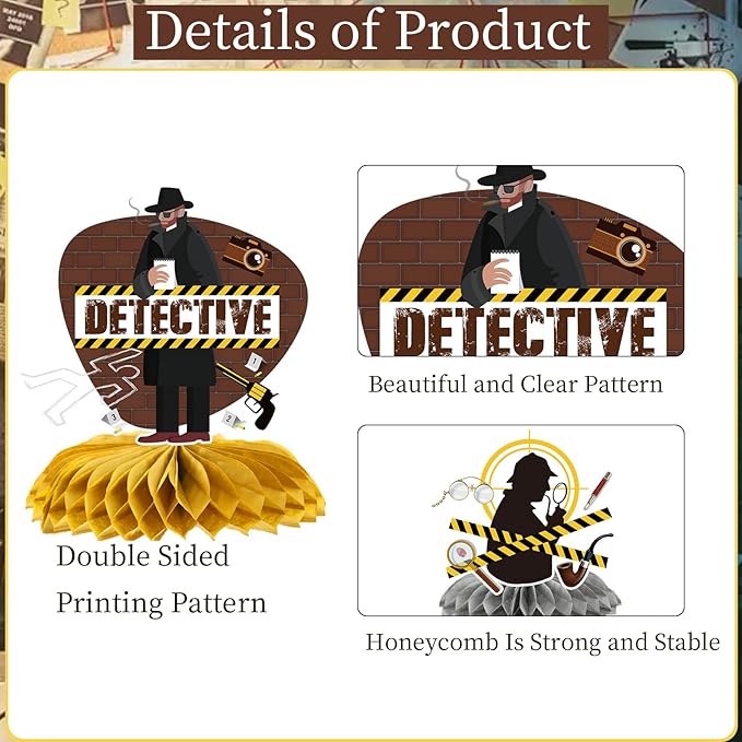 Gameza Detective Murder Party Table Decor, Mystery Theme Honeycomb Centerpieces Table Decorations, Detective Murder Theme Birthday Baby Shower Supplies