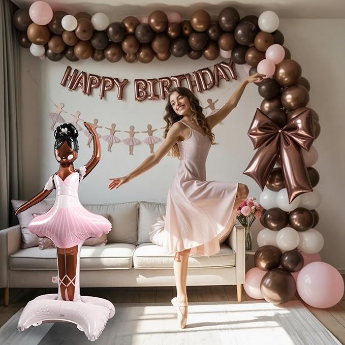 49" Large Ballerina Balloons for Party Decorations, Giant Self Standing Inflatable Dance Balloon, Pink Foil Balloon for Girls Women Wedding Baby Shower Ballet Themed Birthday Party Decor Supplies