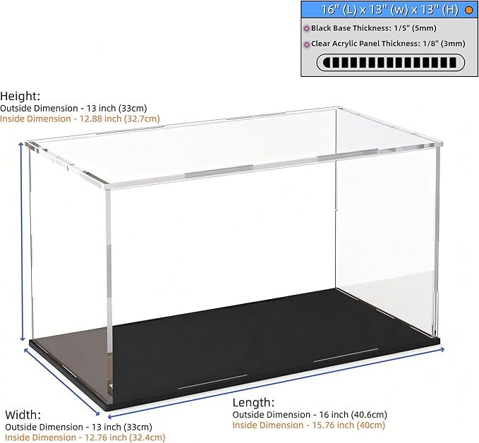 Large Acrylic Display Case, Clear Acrylic Display Box with Matte Base, Dustproof Collectible Storage Cases, DIY Easy Assembly Showcase for Figures, Models, Collectibles, 16 x 13 x 13 inch