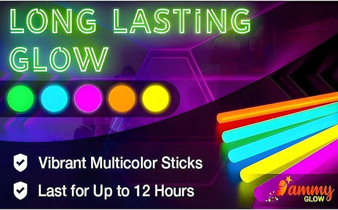 Ammy Glow-Glow Sticks-100 Pack Bulk Party favors for Kids-Neon Glow in The Dark Party Supplies - Eye Glasses, Glow Bracelets & Necklaces -Party Lights For Birthdays & Weddings-205 pcs