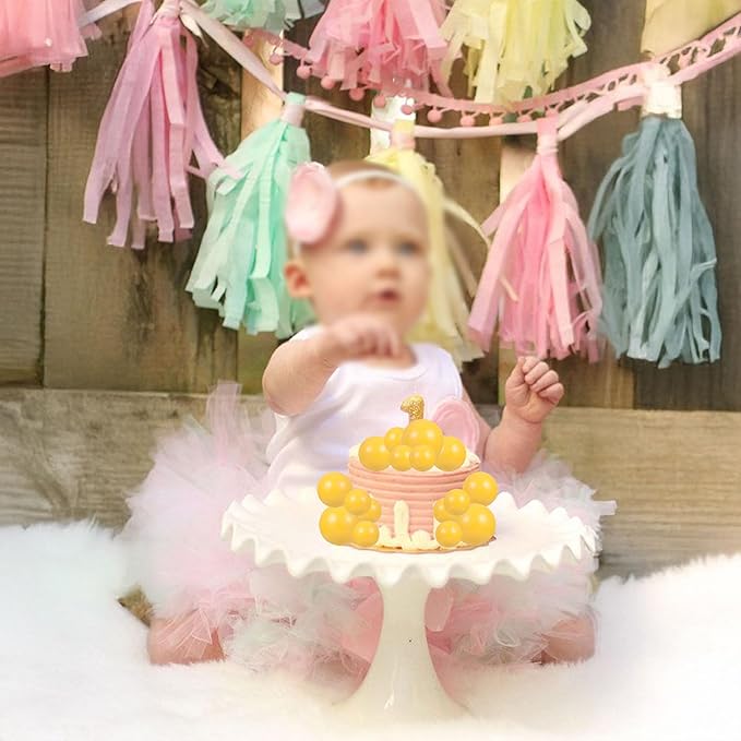 Gyufise 30Pcs Balls Cake Topper Foam Ball Cake Picks Mini Balloon Cupcake Insert Bubble Balls DIY Decoration for Baby Shower Wedding Anniversary Kids Birthday Party Cake Decorations Yellow