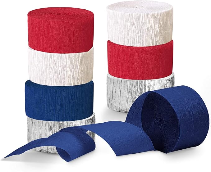 NICROLANDEE Patriotic Decorations - 8 Rolls Red White Blue Crepe Paper Streamers Tassels Streamer Paper for 4th of July Decorations Independence Day Memorial Day American Theme Party Decorations
