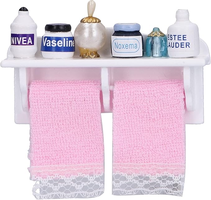 Dollhouse Wooden Towel Rack Bottles, 1:12 Simulation Miniature Furniture Model Toy for Dollhouse Bathroom Decoration Accessories