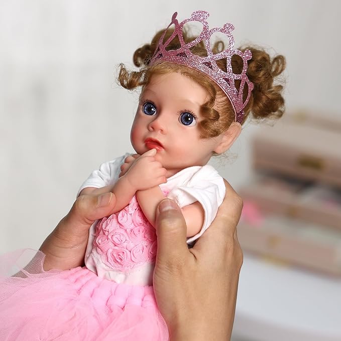BABESIDE 3 Pcs Baby Doll Clothes Set for 12-16 Inch Babydolls Girls, Heart Pattern Baby Doll Accessories with Dolls Skirt and Crown Headband for Realistic Babydolls Girl