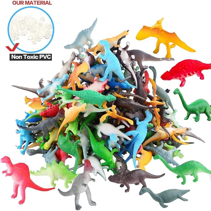 82 Piece Mini Dinosaur Toy Set for Dino Party Favor Supplies Birthday Cupcake Toppers - Assorted Vinyl Plastic Figure Toys for Kids Toddler Pinata Filler School Carnival Prize Bulk Goodie Bag Stuffers