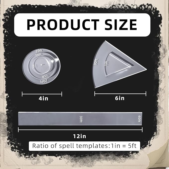 Kalami 6 Pcs Spell AOE Damage Template for DND, Clear Acrylic Area of Effect Spell Templates for DND 5e, Perfect Game Accessories for DM