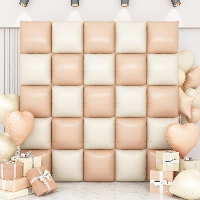 Cream White Beige Square Foil Balloon Wall,25Pcs Sand White Double Sided Foil Balloons Backdrop Helium Polyester Tunnel Arch Garland Kit for Birthday Bridal Anniversary Baby Shower Party Decorations