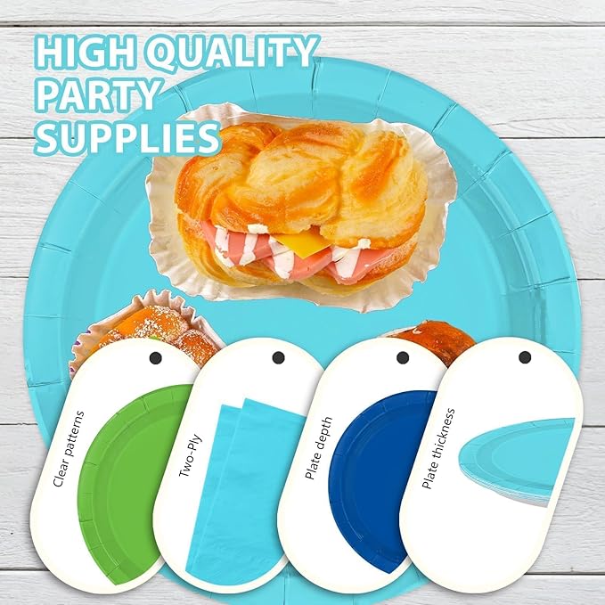 96Pcs Masters Golf Party Supplies Blue and Green Golf Plates and Napkins Disposable Heavy Duty Ocean Blue and Green Tableware Set for Birthday Graduation Masters Party Decorations Serves 24