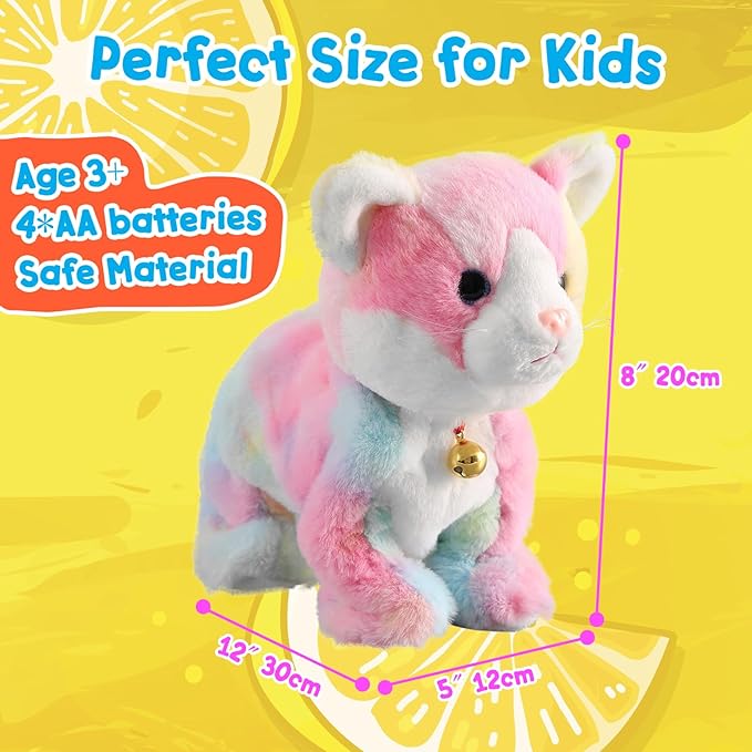 Colorful Robot Cat Plush Stuffed Animal Interactive Cats Meow Kitten Touch Control, Electronic Pet, Robotic Kitty Toy, Animated Toy Cats for Girls Baby Kids L:12"