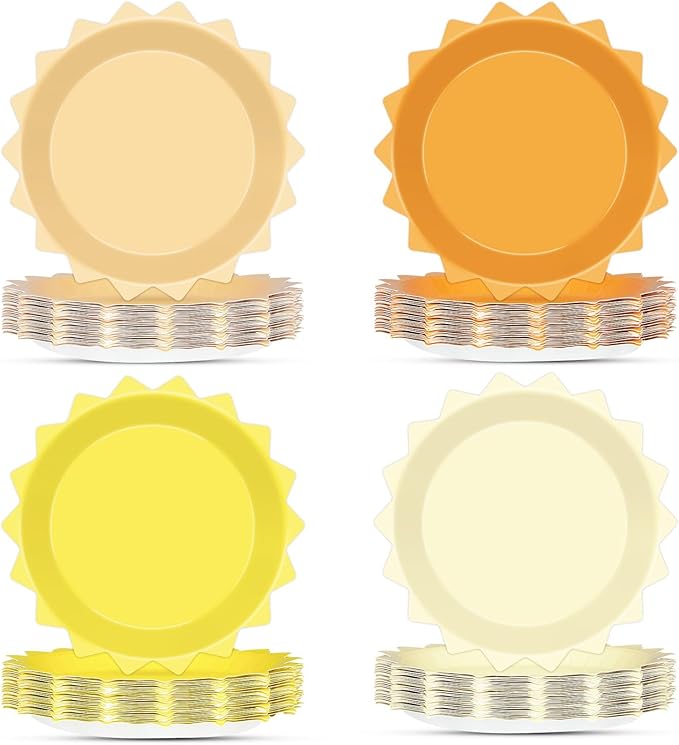 48Pcs First Trip Around the Sun Boho Sun 1st Birthday Decorations - Paper Plates, Bohemian Sunshine Party Decorations for Girl's One Year Old Celebration