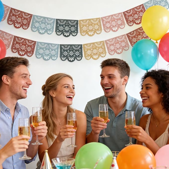 Whaline 5 Pack Mexican Fiesta Hanging Banner Decoration 95Ft Boho Color Cielito Lindo Papel Picado Plastic Bunting Garland for Wedding Baby Shower Cinco De Mayo Fiesta Birthday Party Supplies