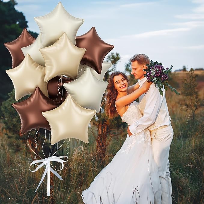 Cream Star Foil Balloons, 18 Inch Brown Beige Netural Stars Shape Balloons 12 Pcs Chocolate Apricot White Pentagram Foil Balloon Tan Nude Helium Balloon for Boho Baby Shower Birthday Wedding Party