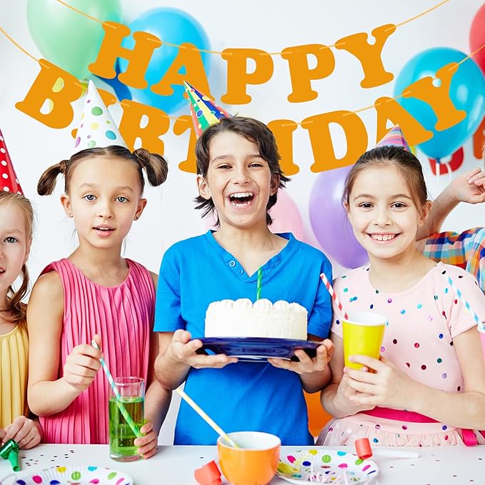 Orange Happy Birthday Banner Birthday Party Decorations Sign Birthday Backdrop Party Supplies Happy Birthday Bunting Banner for Kids Adults