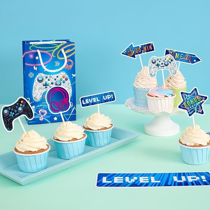 WERNNSAI 35 PCS Video Game Cupcake Toppers - Gaming Cake Toppers Game Birthday Party Cake Decorations for Kids Boys Gamer Cupcake Toppers Game Party Favors Supplies Gaming Night Party Cake Decors