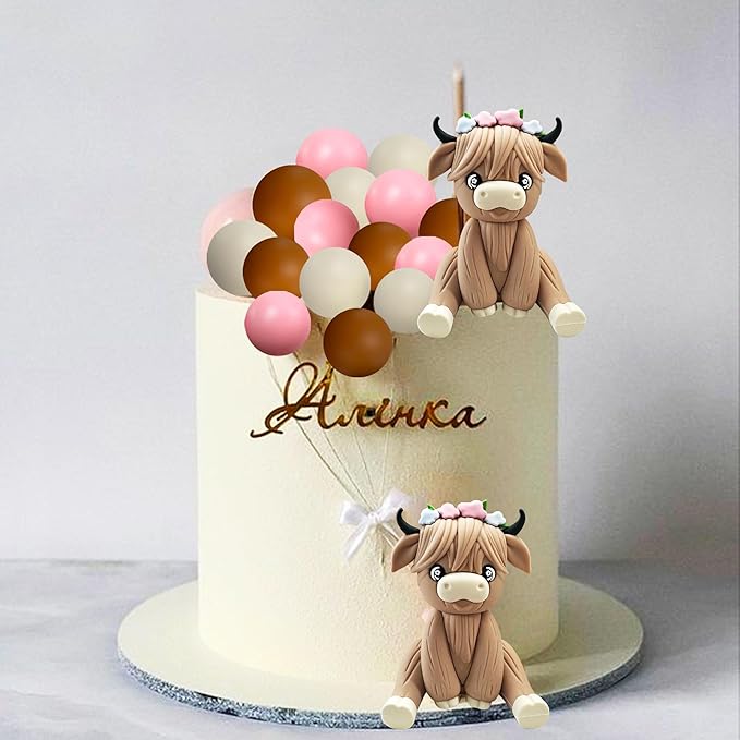 JeVenis Two Highland Cow Cake Decorations Cake Topper Highland Cow Party Favors For Highland Cow Birthday Party Supplies