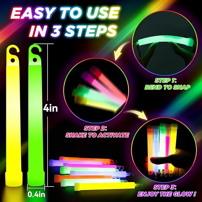 54Pcs Glow Sticks - 4 inch Glow In the Dark Sticks Halloween Party Favors, Waterproof Glow Sticks Lights Bulk Party Pack for Kids with 10 Hours Duration, Party Favors Light Stick for Halloween Party
