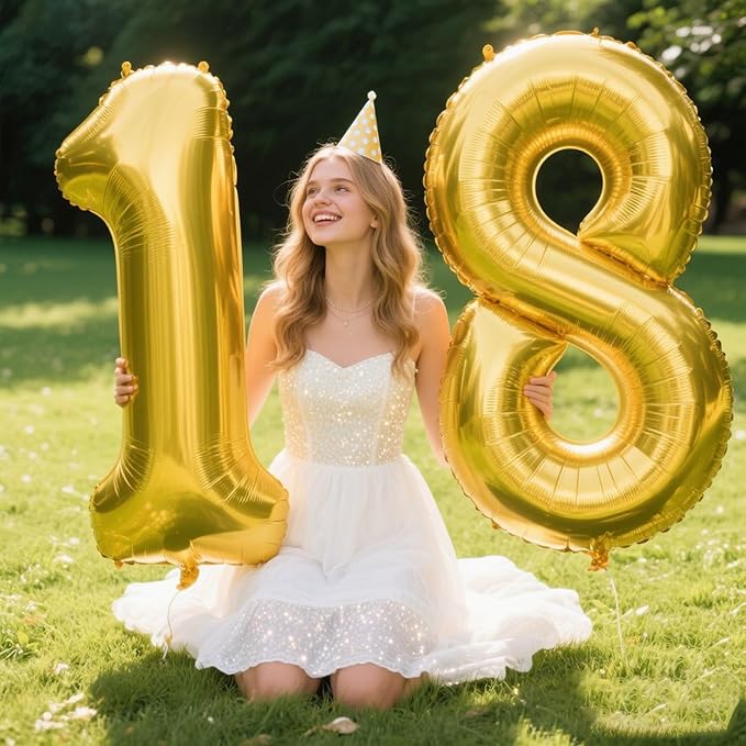 40 Inch Gold Balloon Number 18 Balloon,Jumbo Mylar Foil Helium Balloon for 18 Birthday Digital Balloons for Birthday Party,Wedding Anniversary Party Decorations