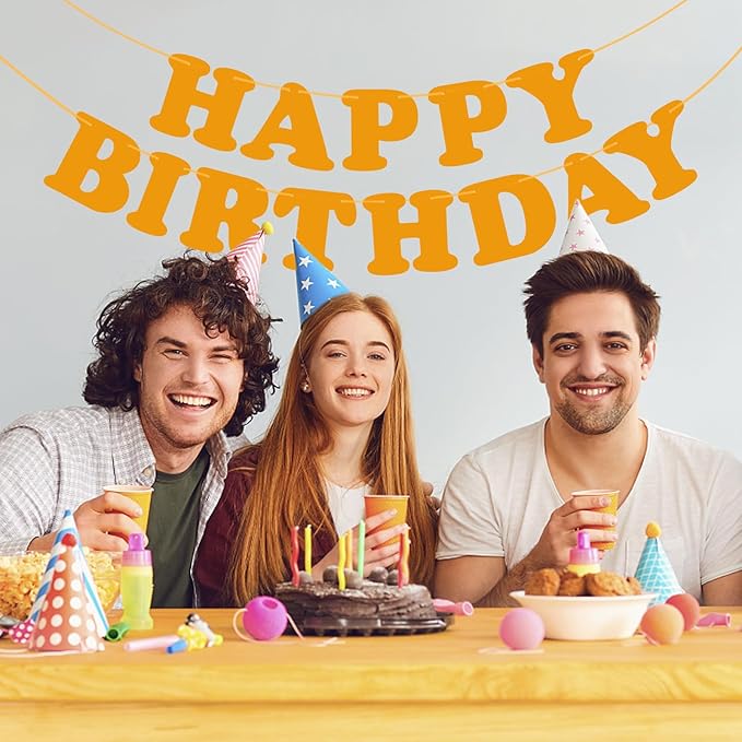 Orange Happy Birthday Banner Birthday Party Decorations Sign Birthday Backdrop Party Supplies Happy Birthday Bunting Banner for Kids Adults