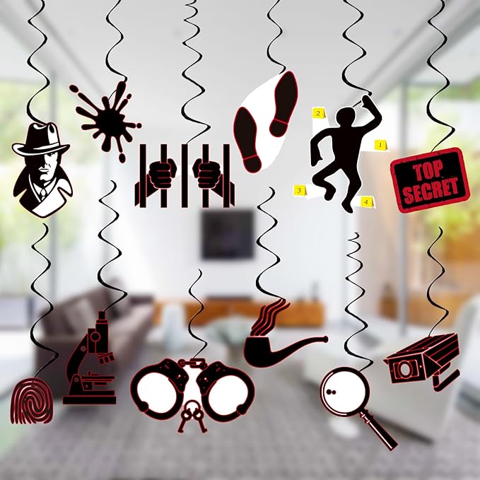 Detective Party Decoration Top Secret Spy Party Decor Supplies Murder Mystery Hanging Swirls Party Streamers Decorations 24pcs Birthday Party Decor Banner, Assembled and Ready to Use