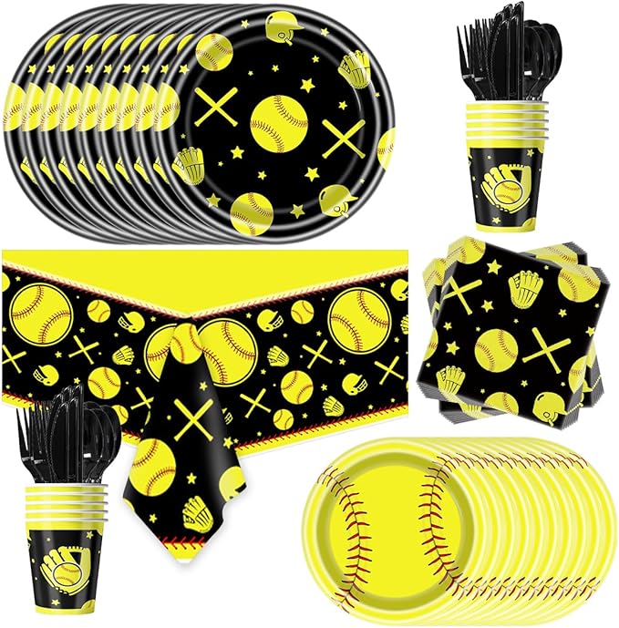 81Pcs Softball Birthday Party Supplies Tableware Set,Softball Party Supplies Decorations,for Sport Themed Birthday Party Favors