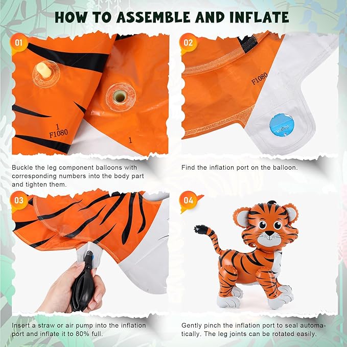 Standing Tiger Balloon, 24inch Large Jungle Safari Animals Foil Balloons, Walking Tiger Balloons for Kids Wild Zoo Party Baby Shower Birthday Decor Supplies
